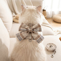 Plaid Harness and Pet Vest Set, Polyester JK Pattern Cat Vest for Small Pets, Non-Retractable Harness Leash for Pet Walking and Cat Walking