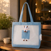 Mesh Panel Pet Carrier Tote Bag Shoulder Straps Feline Carrier Bag Portable Feline Travel Handbag Ventilated