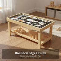 Solid Wood Construction Wooden Building Block Table Educational Multi-Functional Kids Activity Table Safety Rounded Corners for Toddlers, Preschoolers, Parents, Playroom, Preschool, Nursery, Daycare