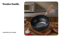 Uncoated Iron Wok Coating Coatingless Wok with Pouring Spout Uncoated Iron Pan Natural Non-Stick Deep Stir-Fry Pan Even Heating