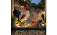 Cockerel and Hen Statue Fiberglass Garden Cockerel Sculpture Weather-Resistant Solar Chicken Statue for Courtyard, Manor, Restaurant