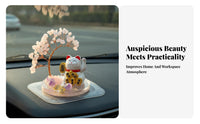 Welcoming Cat Wealth Tree Good Luck Charm Lucky Cat Money Tree Gemstone Lucky Cat Figurine for Business Owners, Car Dashboard, Living Room, Desk