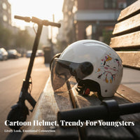 3C Certified Electric Bike Helmet All Season Cute Half Helmet with Visor Sun Protection Riding Gear Shock Resistant for Motorcyclists, Adults, Teenagers, Daily Commute, Street Biking, Outdoor Activities