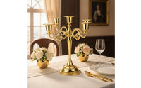 Five-Arm Candelabra Polished Metal 5-Arm Candelabra Candlestick Holder with Five Cups Scrollwork Table Centerpiece Tabletop