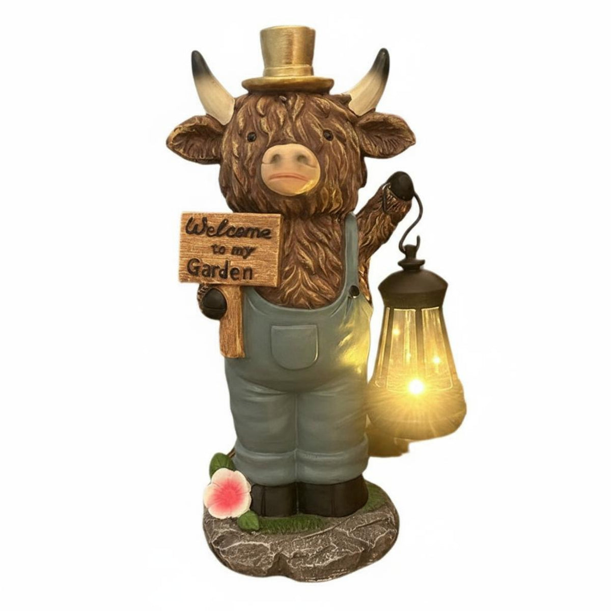 Highland Cow Lantern Decor Outdoor Display Welcome Light Statue Textured Base