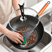 Frying Pan for Stir Fry with Hammered Texture, Heavy Duty Cast Iron Wok Pan Lid for Home Cooking, Versatile Cookware for All Induction Hobs