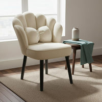 Thick Padded Seat Petal Back Vanity Chair Ergonomic Backrest Swivel Dressing Stool Includes Pillow Velvet Makeup Chair Space Saving for Women, Girls, Bedroom