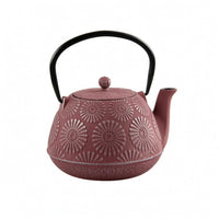 Cast Iron Teapot Rope Wrapped Handle Floral Relief Teapot Gold Rim