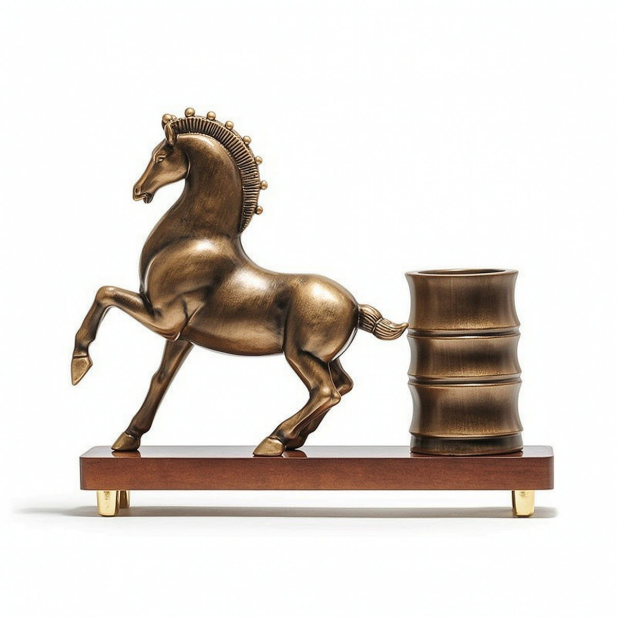 Horse Figurine with Pen Holder Vintage Horse Statue with Pencil Cup Multifunctional Desktop Pen Holder for Study
