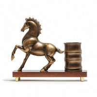 Horse Figurine with Pen Holder Vintage Horse Statue with Pencil Cup Multifunctional Desktop Pen Holder for Study