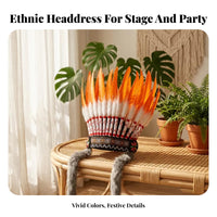 Geometric Embroidery Embroidered Feather Headdress Plush-Like Ties Feather Headdress Multicolored Headpiece Lightweight for Stage Performance, Photo Props