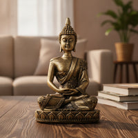 Seated Buddha Figurine Zen Seated Buddha Statue with Headdress Meditation Feng Shui for Shelf, Desk