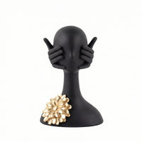 Resin Figurine with Flower Sculptural Bust Sculpture Painted Abstract Figure for Shelf
