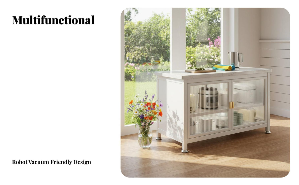 Waterproof Sintered Stone Top Sideboard Sturdy Construction Sideboard Buffet Cabinet Heavy Duty Kitchen Storage Console Multi-Functional for Homeowners, Cooking Enthusiasts, Families, Pantry, Entryway, Home Office