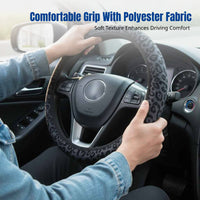Polyester Steering Wheel Cover, Black Leopard Print, Universal Fit, Sweat-Absorbing, Stylish Car Interior Accessory