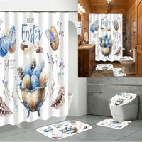 4Pcs Easter Washroom Decor Set Crisp Digital Printing Easter Shower Curtain Rug Set Waterproof for Families, Homeowners, Home Decoration