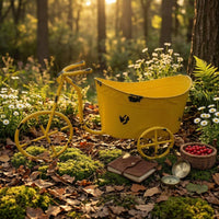 Decorative Iron Tricycle Garden Wagon Vintage Rustic Flower Display Wagon Rust Finish Wagon Planter Small Size for Photography Prop