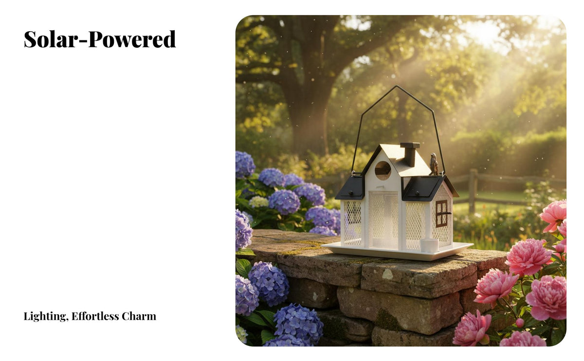 House Shaped Bird Feeder Weatherproof Solar Bird Feeder Great Gift Dream Garden Decor for Gardeners, Outdoor, Patio, Yard