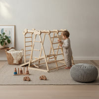 Wooden Climbing Frame with Swing Wood Indoor Jungle Gym Freestanding Indoor Playground with Slide for Kids, Young Children, Playroom