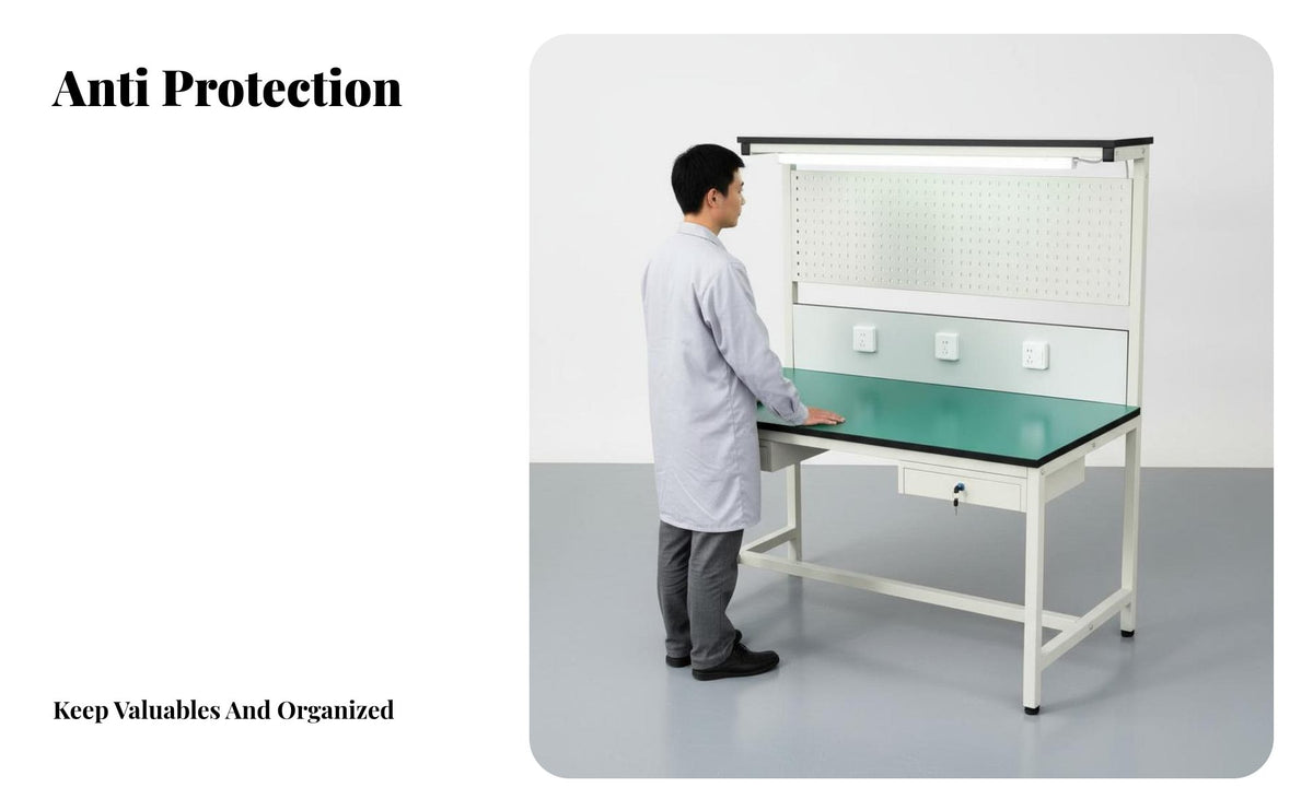 Anti Workbench Built-in Lighting Packing Inspection Table Heavy Duty Workstation with Light and Shelf for Technicians, Hobbyists, Repair Shop