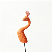 Textured Resin Peacock Statue Curved Neck Peacock Stake Decor Pointed Beak Ornament Insert Small Crest for Arrangement, Display