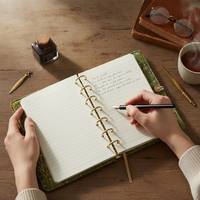 Embroidered Refillable Planner Notebook with Detachable Pages