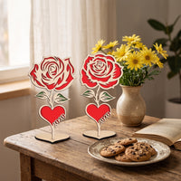 Laser-Cut Wooden Rose Heart Decor Romantic Heart-Shaped Wooden Sign with Stand Handmade Look Layered Wood Cutout Festive for Couples, Valentine's Day, Anniversary, Wedding Reception