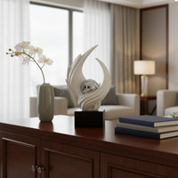 Modern Art Statue with Crystal Sphere Good Fortune Symbol Resin Art Figurine Modern Whorl Sculpture Soft Luxury Visual