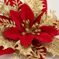 Christmas Tree Glitter Poinsettia, Xmas Tree Glitter Flowers, Artificial Poinsettia Flowers for Wreaths, Modern Holiday Poinsettia Flowers