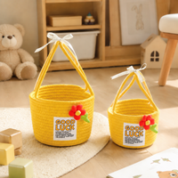 Woven Basket with Woven Handle Fibre Rope Storage Baskets, Decorative Yellow Nursery Basket for Baby Gifts