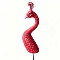 Textured Resin Peacock Statue Curved Neck Peacock Stake Decor Pointed Beak Ornament Insert Small Crest for Arrangement, Display