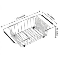 Extendable Dish Rack Kitchen Sink Organizer, Adjustable Stainless Steel Dish Rack with Utensil Holder, Space Saving Modern Minimalist Style Use