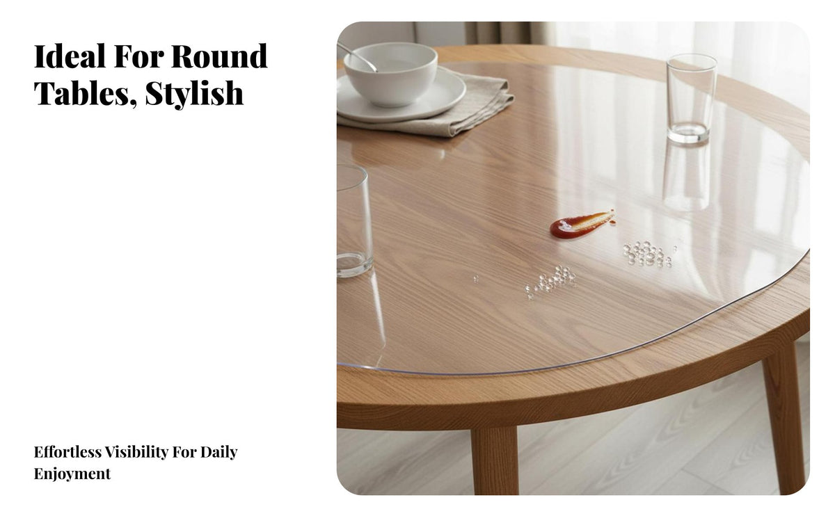 Round PVC Tablecloth Oil-Resistant Transparent Soft Glass Table Cover Easy to Clean Round Table Protector Mat for Homeowners, Crafters, Living Room