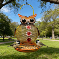 Squirrel-Resistant Owl-Shaped Dispenser Attracts Various Birds Hanging Owl Dispenser Mesh Body Bird Feeder for Gardeners, Nature Lovers, Homeowners, Patio, Backyard, Outdoors, Front Porch
