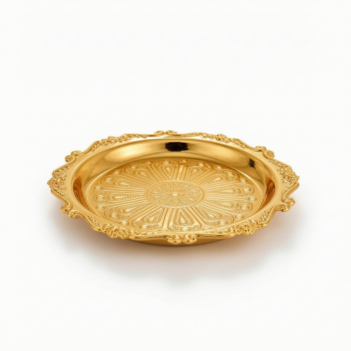 Scalloped Candle Tray Vintage Metal Tray Embossed Candle Plate Ornate for Vanity