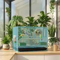 Pet Bird Cage with Accessories, Rectangular Metal Large Bird Cage for Home, Includes Bird Nest, Swing, Ladder, 2 Perches, and Easy-removable Tray