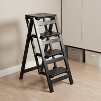 2-in-Single Step Ladder Chair Foldable Convertible Ladder Chair Solid Wood Transforming Step Stool for Seniors, Kitchen, Storage Room
