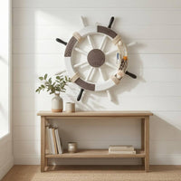 Rope-Wrapped Ship Wheel Wall Decor Artisanal Nautical Wall Hanging Vintage Look Decorative Ship Wheel Sturdy Craftsmanship for Indoor, Living Room, Bedroom