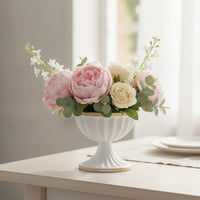 Vintage-Style Metal Vase with Ribbed Exterior Classic Metal Pedestal Vase Compact Urn Stable for Centerpiece