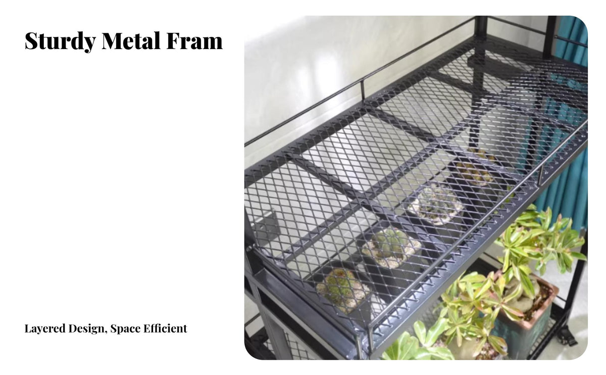Space-Saving Lighted Plant Stand Sturdy Construction Rolling Plant Shelf with Grow Light Mesh Shelves Indoor Gardening Supply Built-in Air Circulation Fan for Succulent Collectors, Apartment Dwellers, Balcony, Sunroom, Living Room, Bedroom