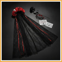Theatrical Day of the Dead Costume Set Transparent Day of the Dead Costume Floral Mask for Cosplayers