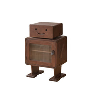 Robot Nightstand Solid Wood Nightstand with Glass Door Storage Retro-Retro-Styled Cabinet with Ribbed Glass for Reading Corner