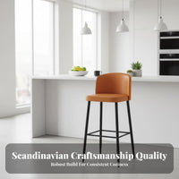 Nordic design Upholstered Bar Stool with Backrest Modern Minimalist Design Counter Chair Stable Base Seating Furniture Integrated Footrest for Homeowners, Adults, Restaurant Owners, Kitchen Island, Shop, Cafe, Dining Room