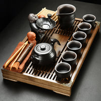 紫砂陶瓷功夫茶具套装家用茶杯简约办公实木小茶盘抽屉式茶台整套