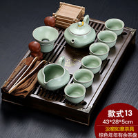 紫砂陶瓷功夫茶具套装家用茶杯简约办公实木小茶盘抽屉式茶台整套