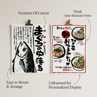 Japanese Food Illustrated Kitchen Poster Set of 6, Frameless Wall Posters for Dining Room Decor, Restaurant Art 4x6 Inches