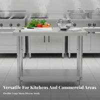 Rust-Proof 2-Tier Stainless Steel Work Table Easy to Clean Commercial Kitchen Prep Table High Load-Bearing Capacity Heavy Duty Workbench Food Grade for Restaurant Owners, Professionals, Home Cooks, Warehouse, Pantry, Garage
