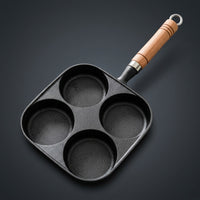 Frying Pan for Induction Hob and Cast Iron Pan for Breakfast, Pancake Pan and Egg Cooker with Wood Handle, Pancake Maker with No Coating