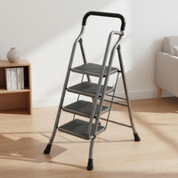 Wide Step Folding Ladder Foldable Design Heavy Duty Folding Ladder Anti-Slip Steps Portable Step Stool with Handle for Seniors, Home, Kitchen, Closet