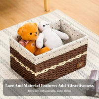 Woven Box with Cloth Insert Sturdy Storage Basket Space-Saving for Living Room